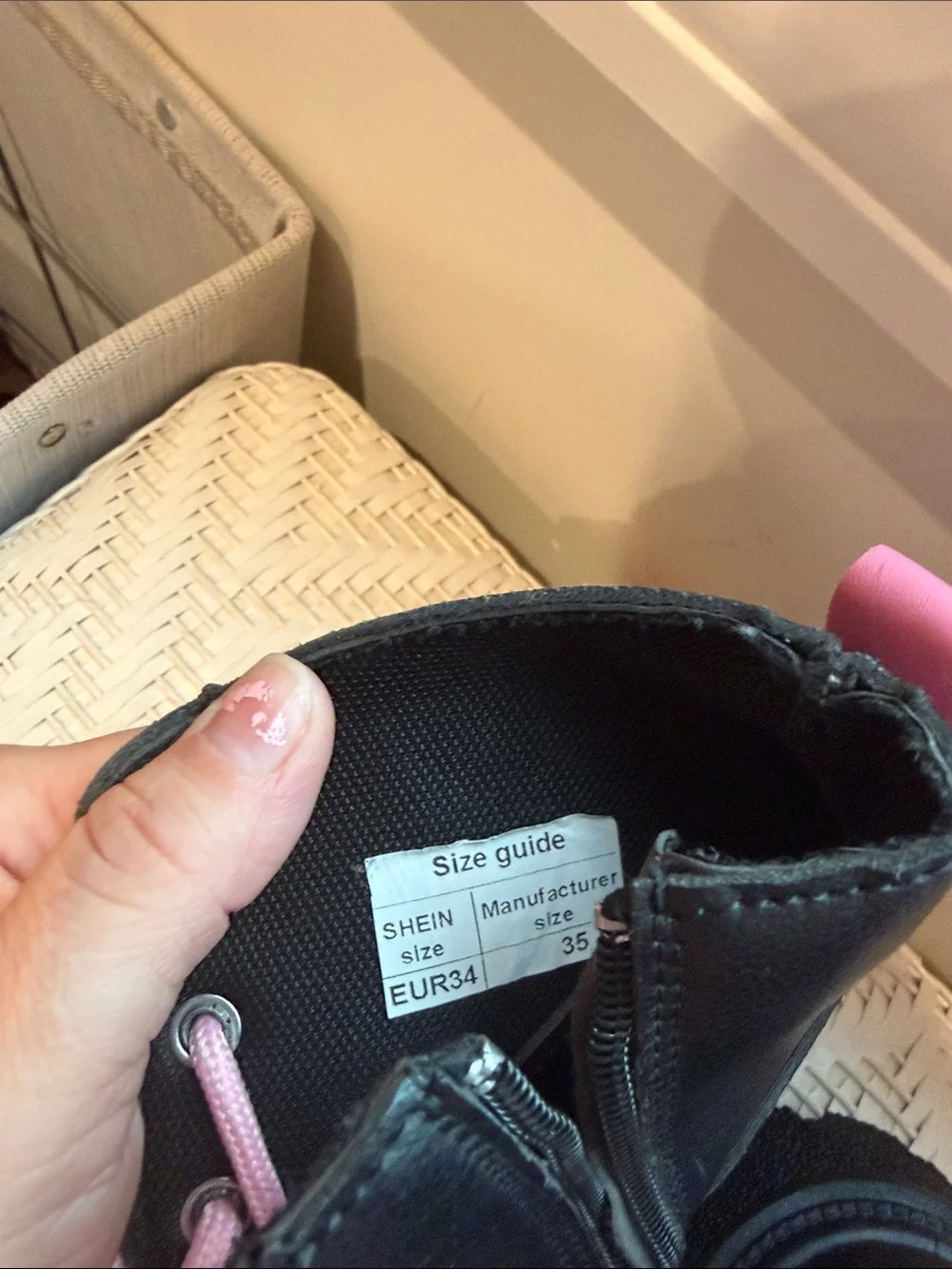 SHEIN Black Kids Lace-Up Combat Boots with Pink Laces
